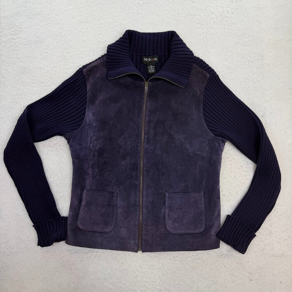 Vintage Y2K Style and Co Purple Woven Pig Suede Soft Grunge Jacket Size Large